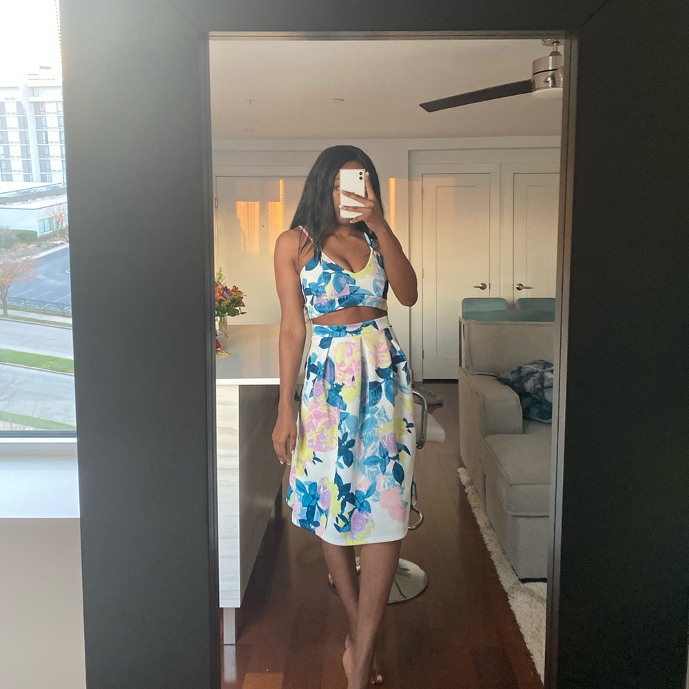 Crop top and skirt floral set